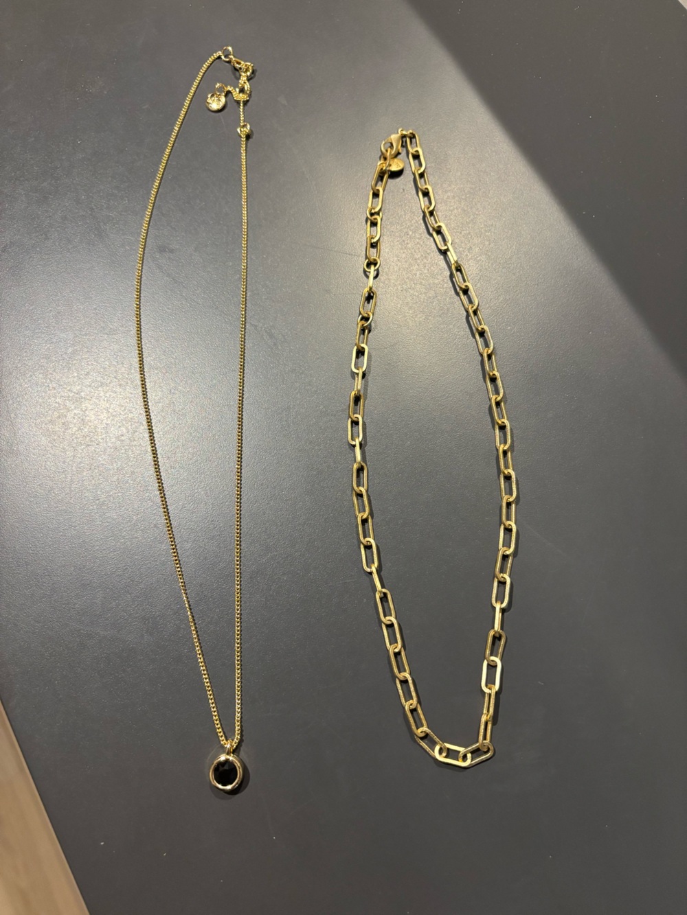 Set of Two Biba Gold Chain Necklace - Polished Link & Pendant Styles